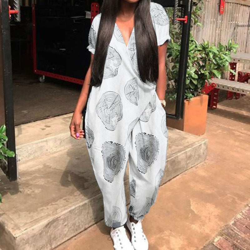 Jumpsuit Loose V Neck, Short Sleeve Overalls