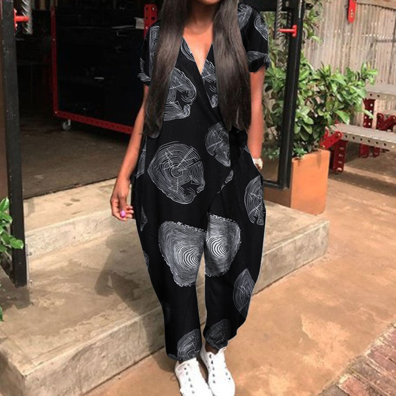 Jumpsuit Loose V Neck, Short Sleeve Overalls
