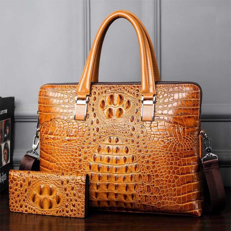 New Luxury Cow Genuine Leather Businessmen / Briefcase, Shoulder Bag / Alligator style Bag / Tote Computer Handbag