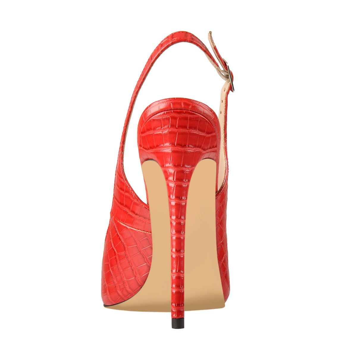 Onlymaker Women 12CM Slingback High Heels Pumps Red Color Pointed Toe Ankle Strap Big Size Fashion Sandals