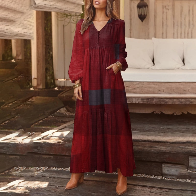 Maxi Cotton Sundress for women / Casual Summer Pleated Dresses.