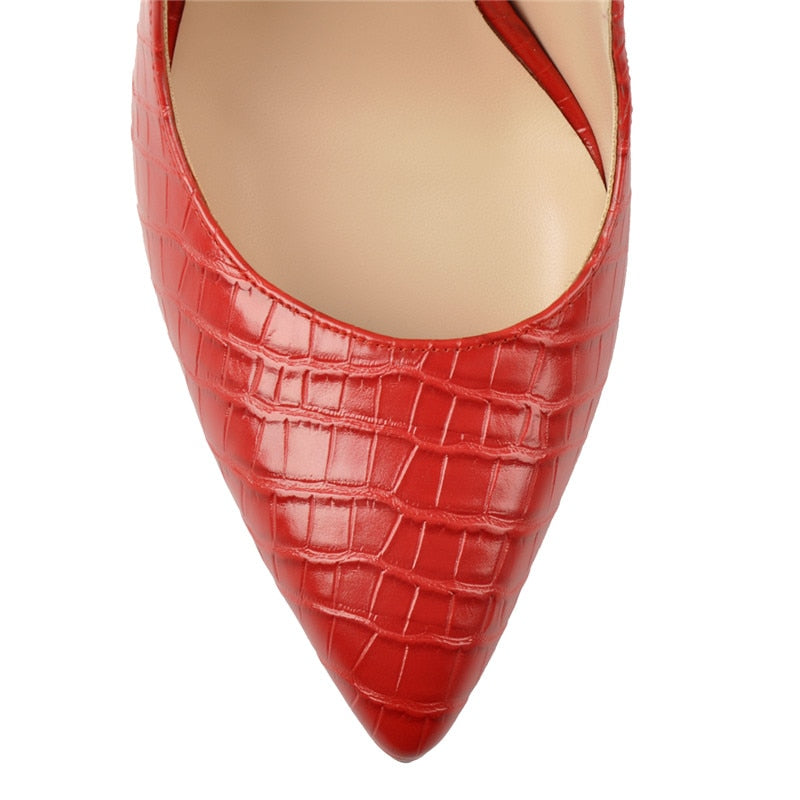 Onlymaker Women 12CM Slingback High Heels Pumps Red Color Pointed Toe Ankle Strap Big Size Fashion Sandals