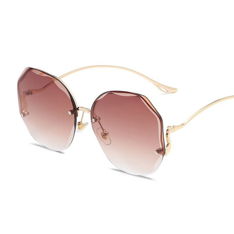 Luxury Round Gradient Sunglasses / Women Metal Curved Temples Eyewear / Ocean Rimless Fashion Sunglasses for Ladies