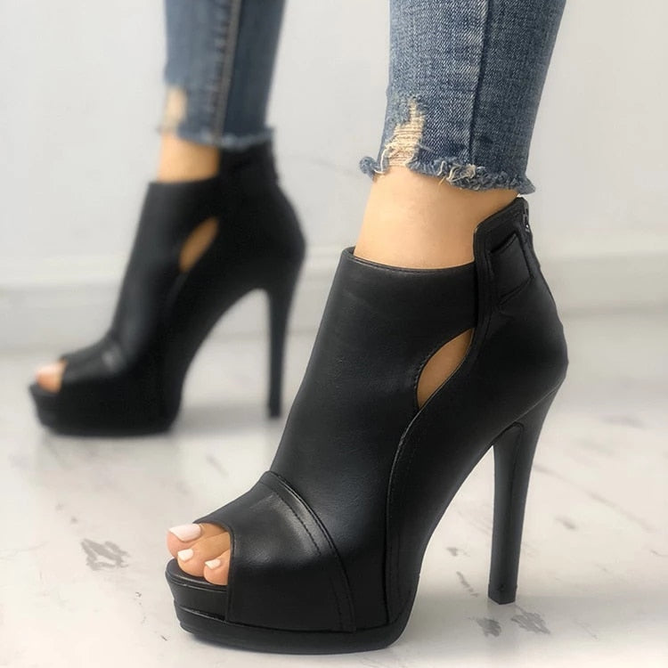 New Women Pumps Spring Fall / Office Shoes / Breathable Hollow Out Square Heel Boots / Woman Platform Heels / Party Wedding Shoes