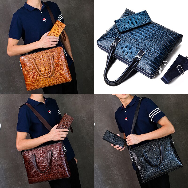 New Luxury Cow Genuine Leather Businessmen / Briefcase, Shoulder Bag / Alligator style Bag / Tote Computer Handbag