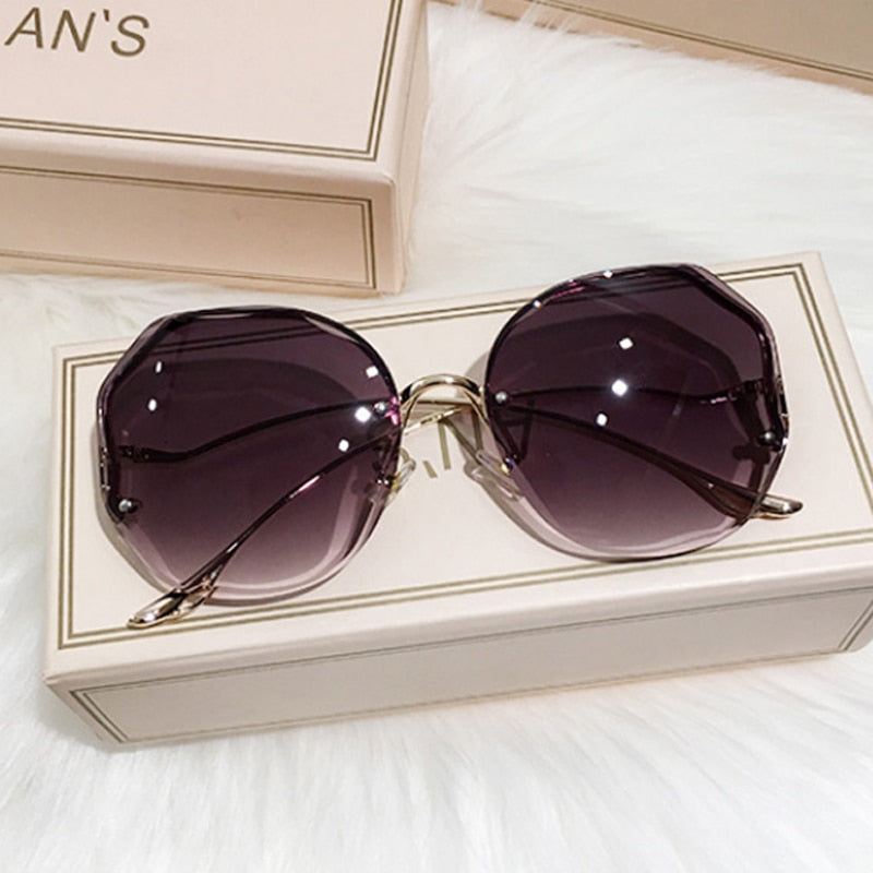 Luxury Round Gradient Sunglasses / Women Metal Curved Temples Eyewear / Ocean Rimless Fashion Sunglasses for Ladies