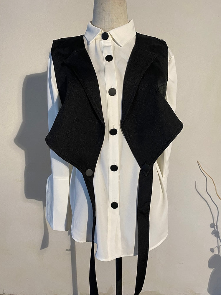 Two Piece Blouse, Long Sleeve Loose Fit blouse and Black Bandage Vest