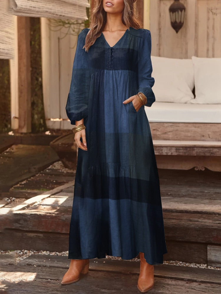 Maxi Cotton Sundress for women / Casual Summer Pleated Dresses.