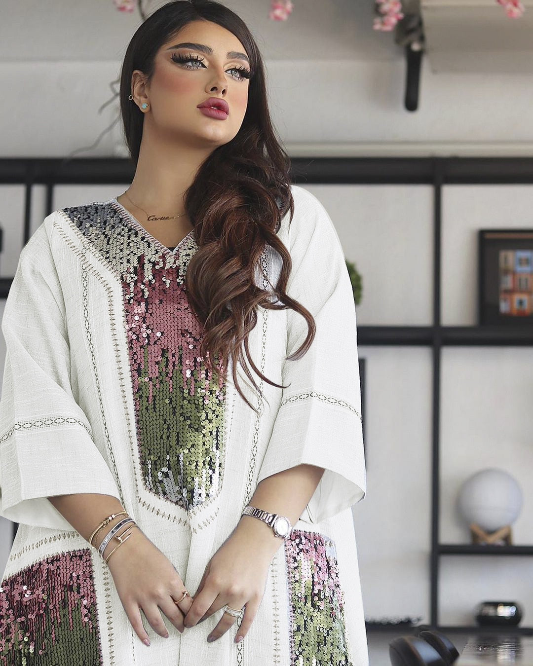 Elegant Arabic Abaya with Sequins.