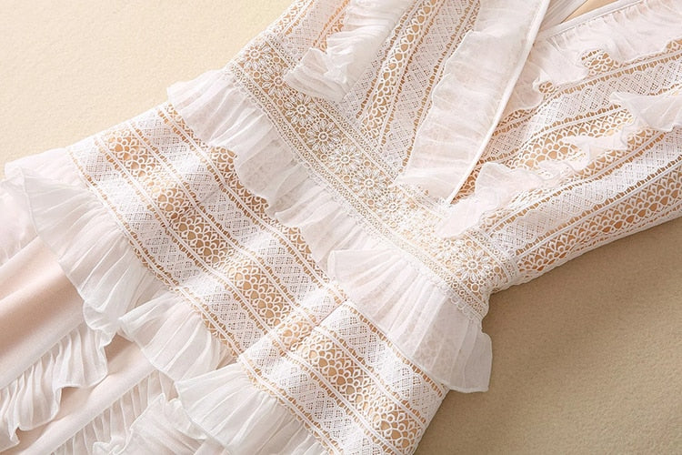 V-Neck Dress with Ruffles Out Lace.