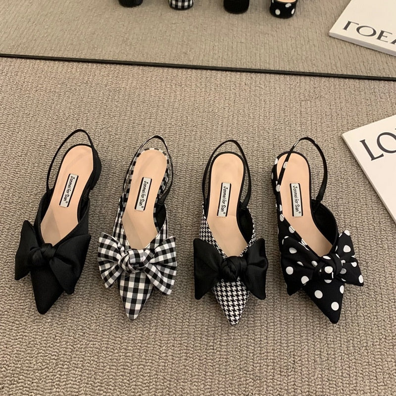 French Thick Heel Bowknot Sandals Women Summer 2022 New Elegant Medium Heel Women's shoes Fashion Grid Design Pumps sandales
