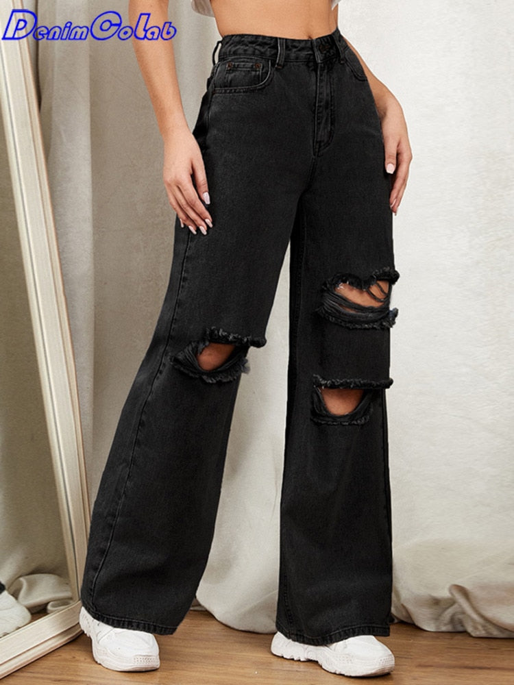 Denim With knee Hole, And Wide Pant Leg.