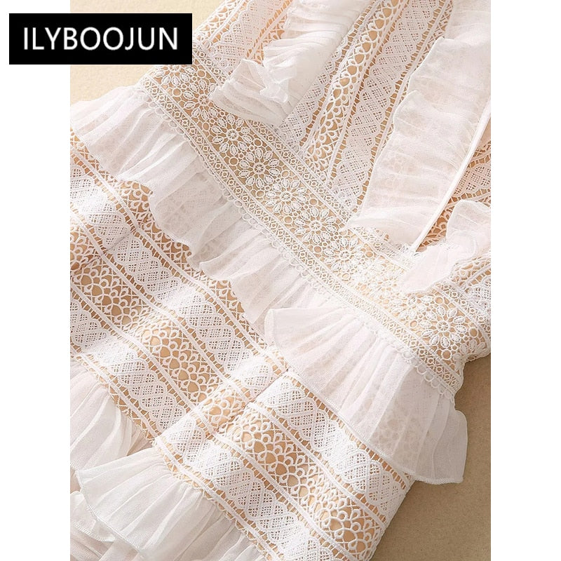 V-Neck Dress with Ruffles Out Lace.