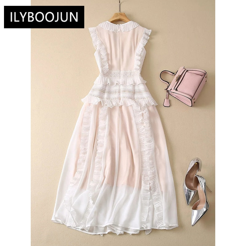 V-Neck Dress with Ruffles Out Lace.