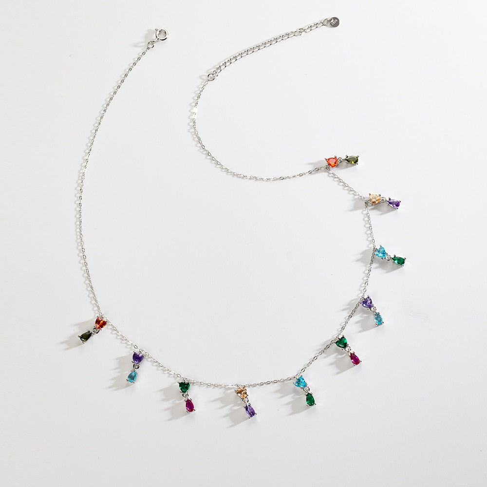 Silver Gold Colorful Zircon Choker