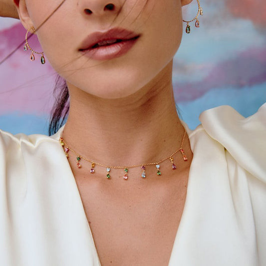 Silver Gold Colorful Zircon Choker