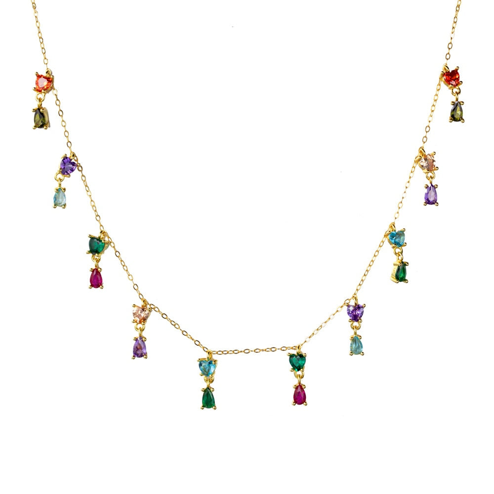 Silver Gold Colorful Zircon Choker