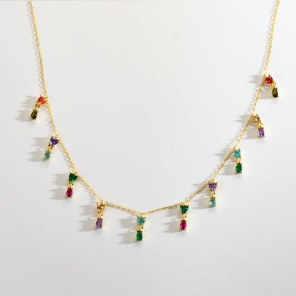 Silver Gold Colorful Zircon Choker