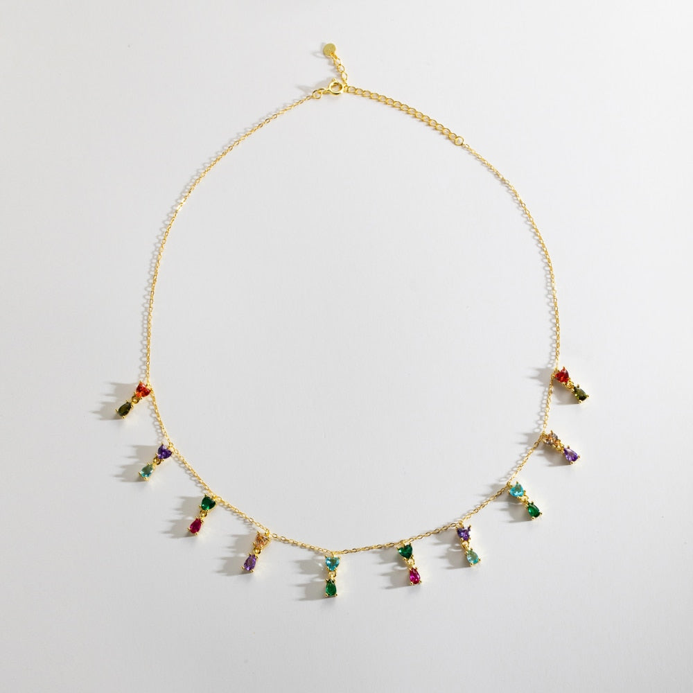 Silver Gold Colorful Zircon Choker