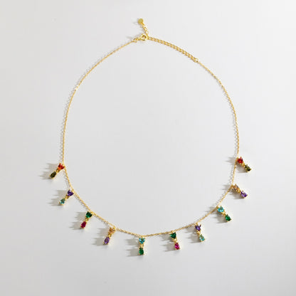 Silver Gold Colorful Zircon Choker