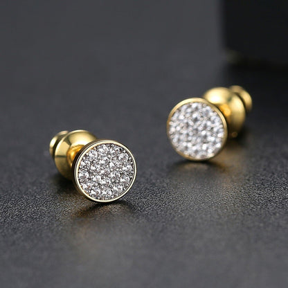 LUOTEEMI Trendy Korean Style Round Stud Earrings for Men Luxury Black CZ Gold Color Fashion Jewelry for Women Hip Hop 2022 New