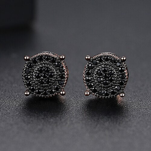 LUOTEEMI Trendy Korean Style Round Stud Earrings for Men Luxury Black CZ Gold Color Fashion Jewelry for Women Hip Hop 2022 New