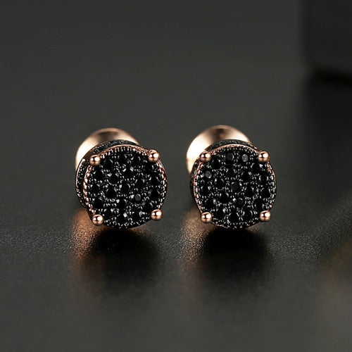 LUOTEEMI Trendy Korean Style Round Stud Earrings for Men Luxury Black CZ Gold Color Fashion Jewelry for Women Hip Hop 2022 New