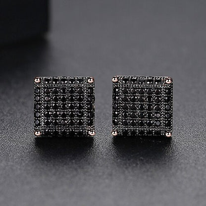 LUOTEEMI Trendy Korean Style Round Stud Earrings for Men Luxury Black CZ Gold Color Fashion Jewelry for Women Hip Hop 2022 New