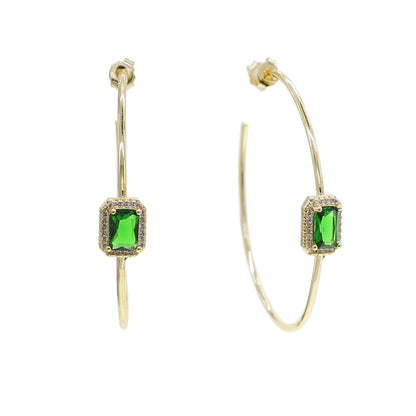 Gold color green baguette cz hoop earring big round circle hoop trendy fashion women jewelry