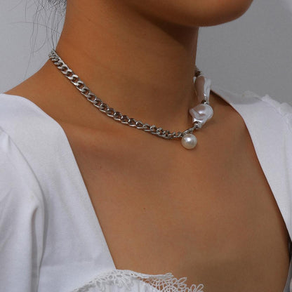 Goth Baroque Pearl Pendant Choker Necklace Collares Statement Wedding Punk Boho Lariat White Color Chain Necklace Women Jewelry