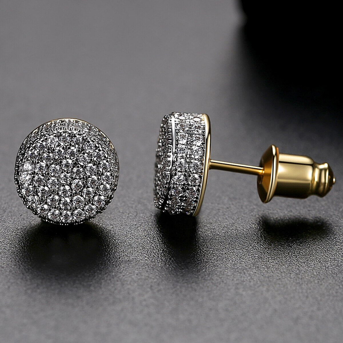 LUOTEEMI Trendy Korean Style Round Stud Earrings for Men Luxury Black CZ Gold Color Fashion Jewelry for Women Hip Hop 2022 New