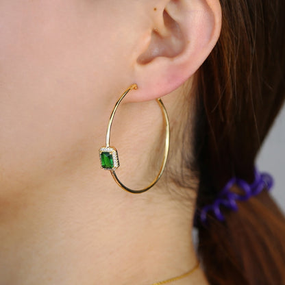 Gold color green baguette cz hoop earring big round circle hoop trendy fashion women jewelry