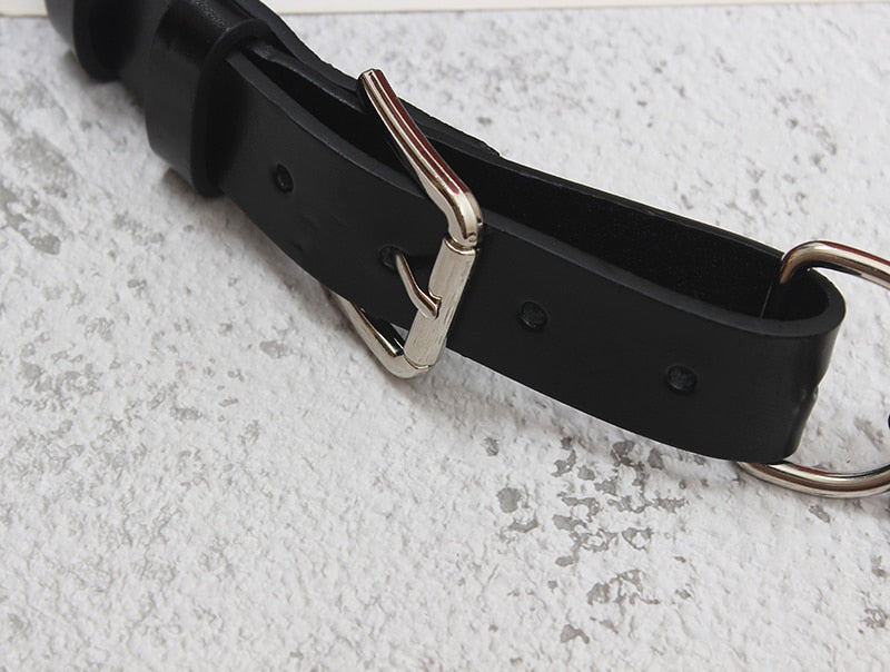 [EAM]  Pu Leather Black Thick Metal Chain Long Wide Belt Personality Women New Fashion Tide All-match Spring Autumn 2022 1DD9566