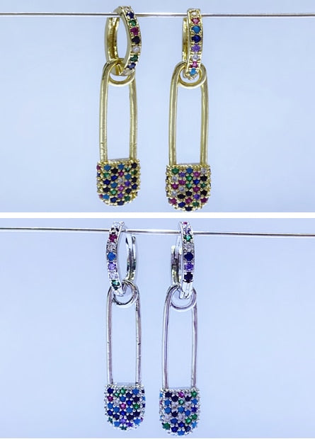 HECHENG new colors Paperclip Pin Earring Wholesale Rainbow colorful CZ Fashion Elegant women jewelry DIY Gift VX2