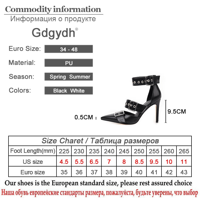 Gdgydh Black Punk Gothic High Heels Sexy Plus Size Pointed Toe Fashion Buckle Rivet Women Pumps Wedding Shoes Stiletto Heels New