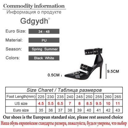 Gdgydh Black Punk Gothic High Heels Sexy Plus Size Pointed Toe Fashion Buckle Rivet Women Pumps Wedding Shoes Stiletto Heels New