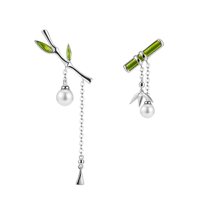 Thaya Enamel Women Earring Green Bamboo Earring Dangle With Pearl Retro Cute Earrings For Women Silver Earring Fashion Jewelry