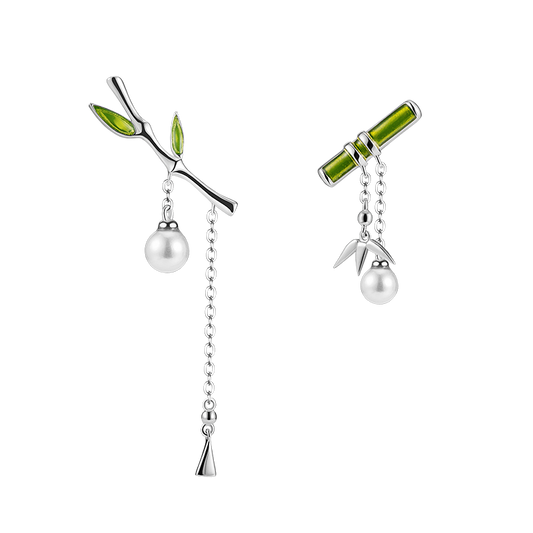 Thaya Enamel Women Earring Green Bamboo Earring Dangle With Pearl Retro Cute Earrings For Women Silver Earring Fashion Jewelry