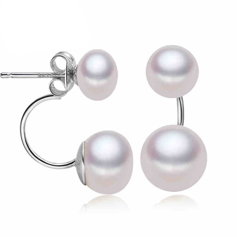 Natural Pearl Stud Earrings for Women / Jewelry S925 Sterling Silver Genuine White, Black Double Pearl Earrings Party