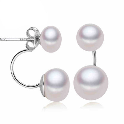 Natural Pearl Stud Earrings for Women / Jewelry S925 Sterling Silver Genuine White, Black Double Pearl Earrings Party