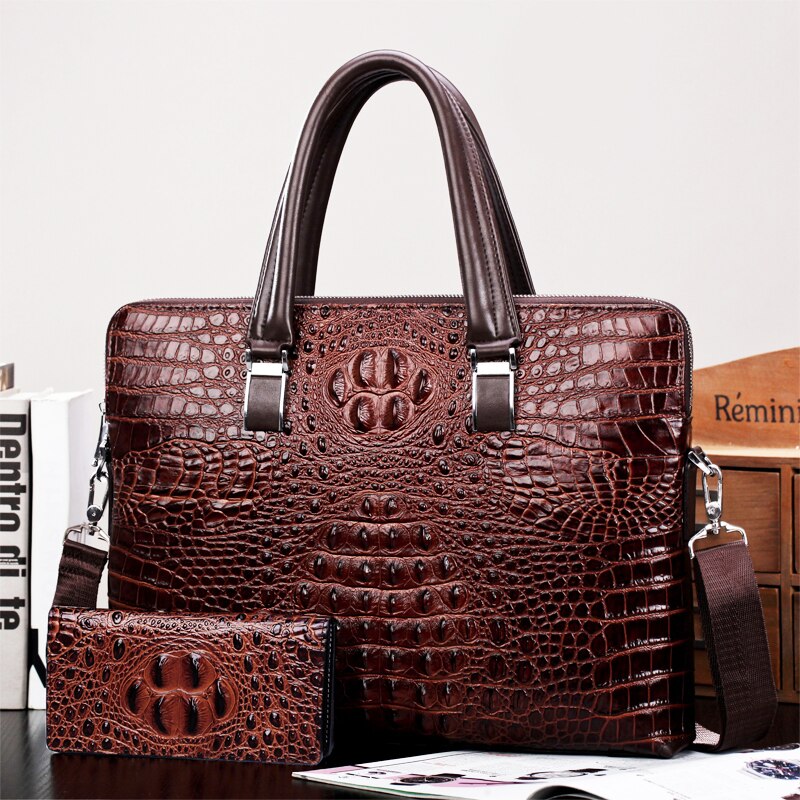 New Luxury Cow Genuine Leather Businessmen / Briefcase, Shoulder Bag  / Alligator style Bag / Tote Computer Handbag