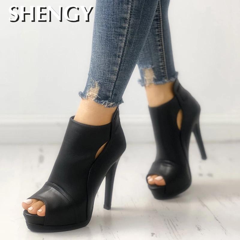 New Women Pumps Spring Fall / Office Shoes / Breathable Hollow Out Square Heel Boots / Woman Platform Heels / Party Wedding Shoes