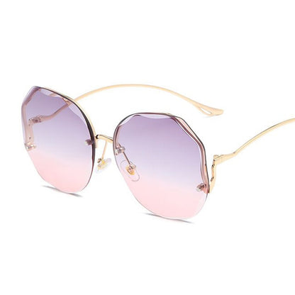 Luxury Round Gradient Sunglasses / Women Metal Curved Temples Eyewear / Ocean Rimless Fashion Sunglasses for Ladies