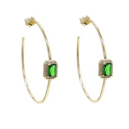 Gold color green baguette cz hoop earring big round circle hoop trendy fashion women jewelry