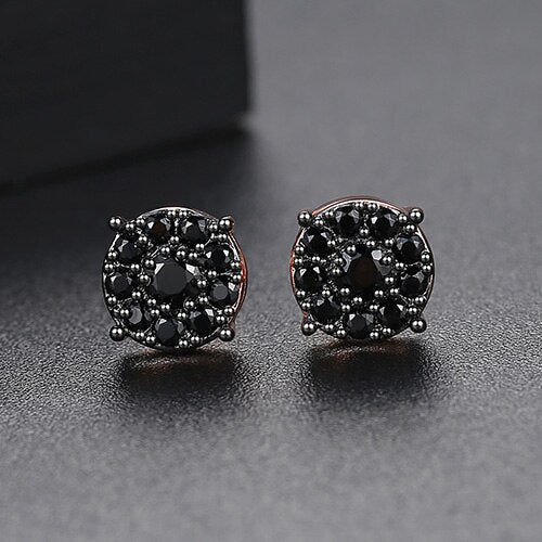 LUOTEEMI Trendy Korean Style Round Stud Earrings for Men Luxury Black CZ Gold Color Fashion Jewelry for Women Hip Hop 2022 New