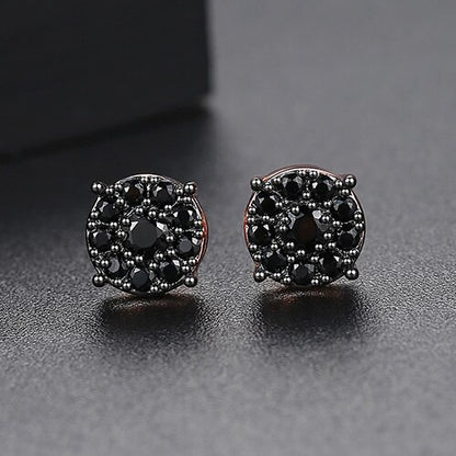 LUOTEEMI Trendy Korean Style Round Stud Earrings for Men Luxury Black CZ Gold Color Fashion Jewelry for Women Hip Hop 2022 New