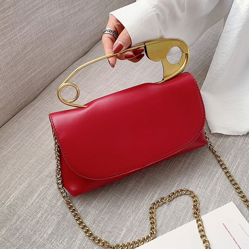 Retro Metal Pin Design women Crossbody bags PU Leather Female Purses and Handbags Chian Sling bag Ladies Clutch Bag bolsa red