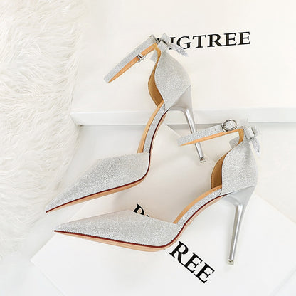 New High Heels Shallow, Mouth Pointed Toe / Hollow Bow Sandals / Wedding Shoes, High Quality with Elegant Heels Designer