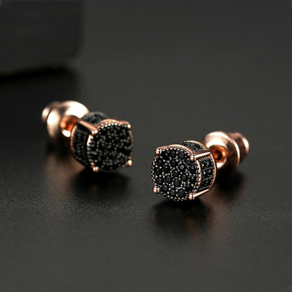 LUOTEEMI Trendy Korean Style Round Stud Earrings for Men Luxury Black CZ Gold Color Fashion Jewelry for Women Hip Hop 2022 New