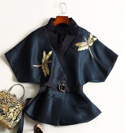 uerwang Women Coat Jacket / Kimono Jackets Outerwear Womens / New Embroidery Beads Bat Sleeves Coats / Formal Jackets Oversize